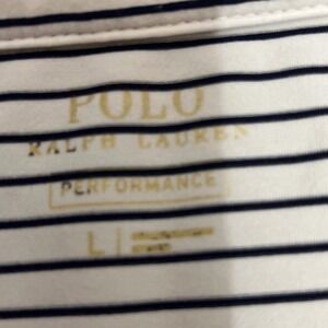 Polo Ralph Lauren Performance Mens Large Striped Golf Polo Shirt White Navy Blue